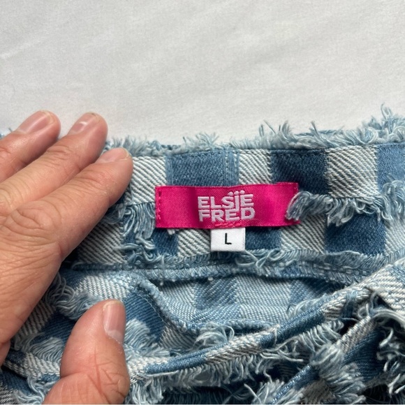 ELSIE & FRED blue denim check frayed distressed y2k butterfly belted mini skirt - Picture 4 of 5
